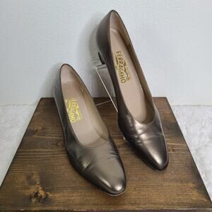 Salvatore Ferragamo Pewter Metallic Pointed Pumps